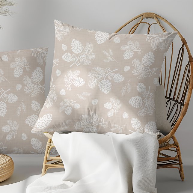 White Pine Cone Beige Pattern Throw Pillow (Creator Uploaded)