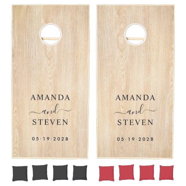 White Pine  Couple Names with Wedding Date Cornhole Set (Set)