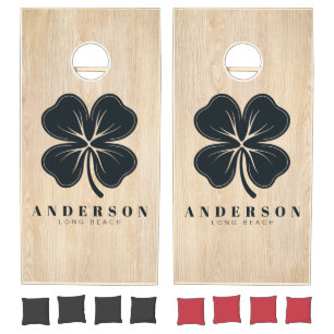 White Pine Four Leaf Clover with Name Cornhole Set