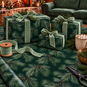 White Pine Garlands Deep Pine Green Wrapping Paper