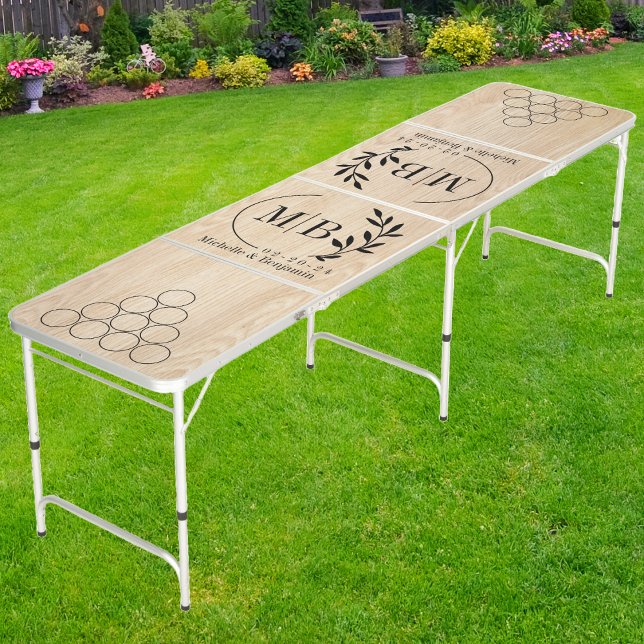 White Pine Modern Leaf Wedding Monogram Beer Pong Table (Creator Uploaded)