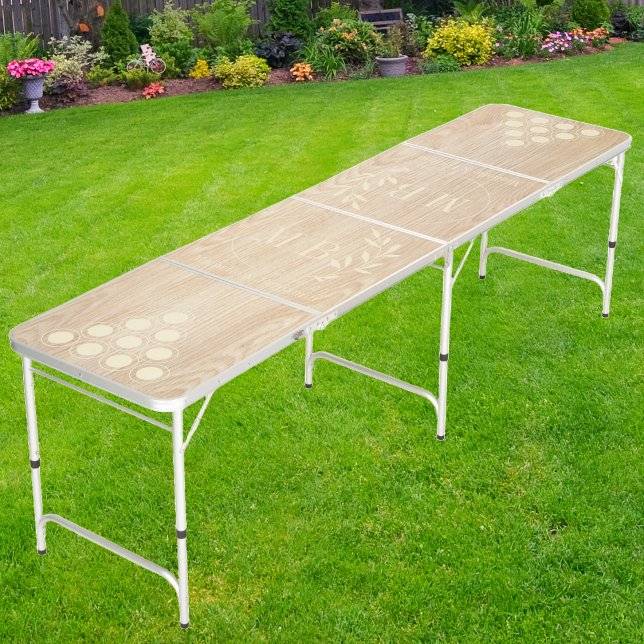 White Pine Modern Leaf Wedding Monogram CR Beer Pong Table (Creator Uploaded)