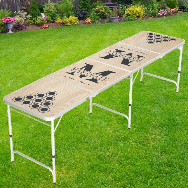 White Pine Monogram & Name Overlay Beer Pong Table (Creator Uploaded)