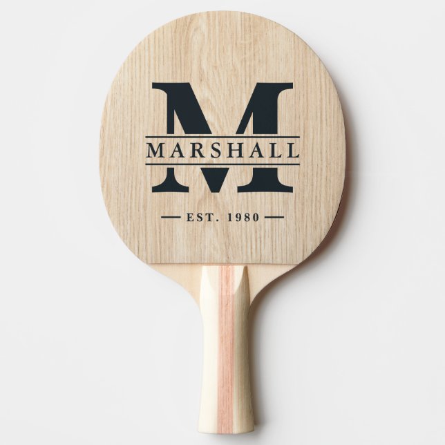 White Pine Monogram & Name Overlay Ping Pong Paddle (Front)