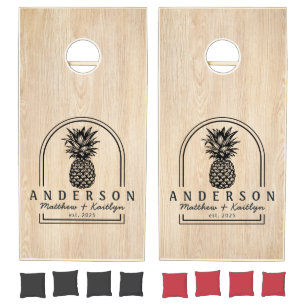White Pine Pineapple Wedding Arch & Name Cornhole Set