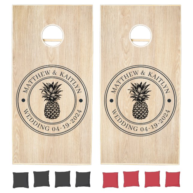 White Pine Pineapple Wedding Crest & Names Cornhole Set (Set)