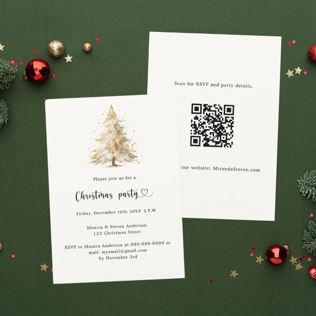 White pine tree snow QR code Christmas Party Invitation (Creator Uploaded)