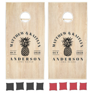 White Pine Tropical Pineapple Wedding Crest Cornhole Set