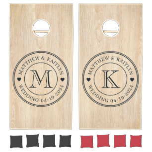 White Pine Wedding Monogram Heart Cornhole Set