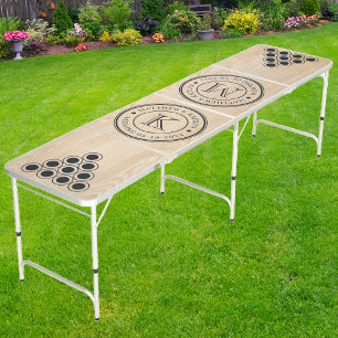 White Pine Wedding Monogram with Name & Date Beer Pong Table