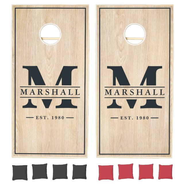White Pine with Name & Initial Overlay Cornhole Set (Set)