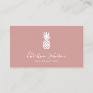 white pineapple on rose tan business card