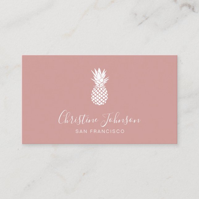 white pineapple on rose tan business card (Front)