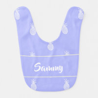 White pineapple silhouette on blue baby bib