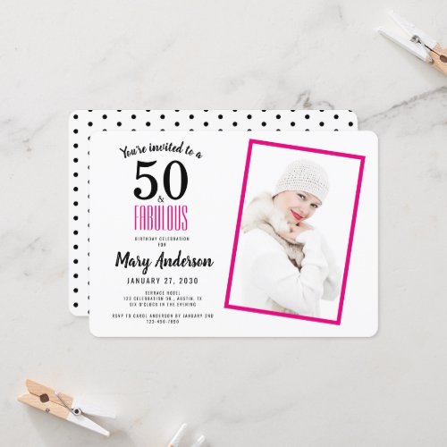 White Pink 50 and Fabulous 50th Birthday Party Invitation