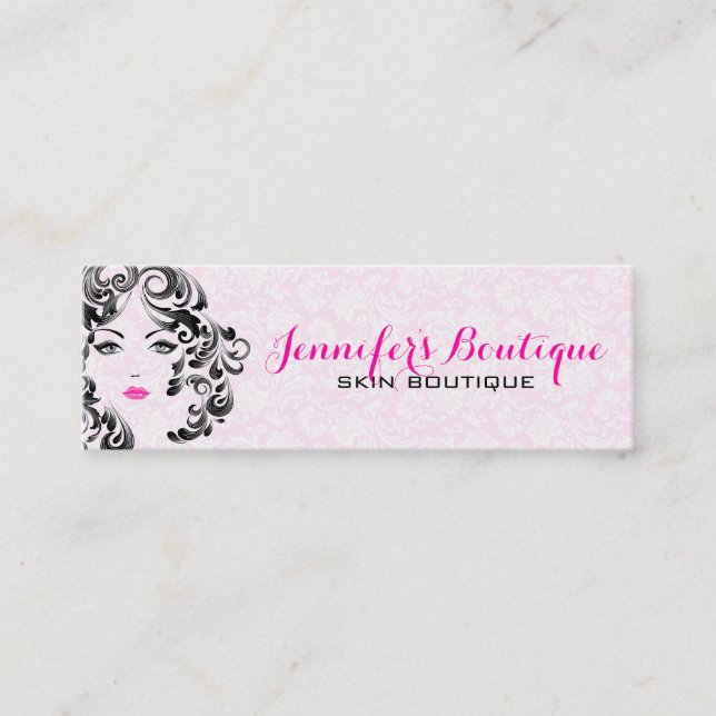 White Pink And Black Beauty Face Monogram 2 Mini Business Card (Front)