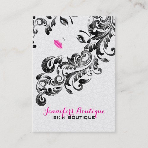 White Pink And Black Beauty Face Monogram 3 Business Card Templates