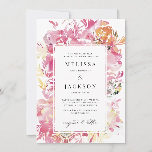 White, Pink and Blush Watercolor Abstract flower  Invitation (Front)