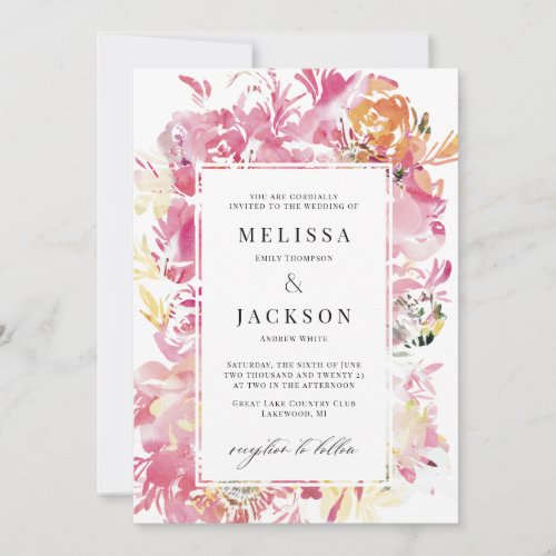 White Pink and Blush Watercolor Abstract flower  Invitation