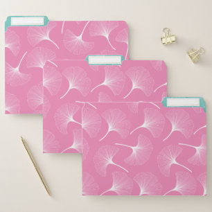 White, pink and mint-green abstract leaves pattern file folder