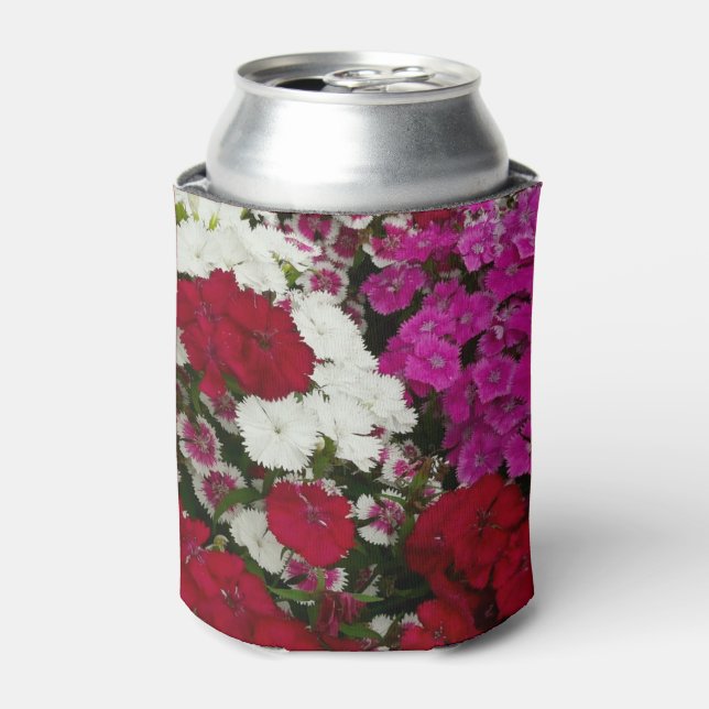 White, Pink and Red Dianthus Floral Can Cooler (Can Front)