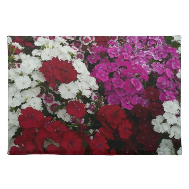 White, Pink and Red Dianthus Floral Cloth Placemat (Front)