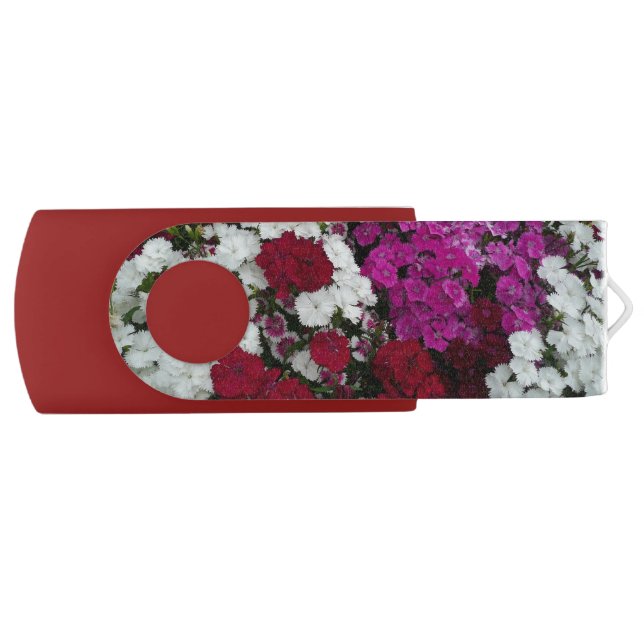 White, Pink and Red Dianthus Floral Flash Drive (Front)
