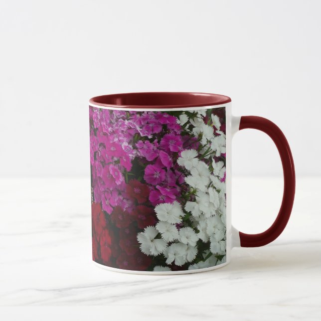 White, Pink and Red Dianthus Floral Mug (Right)
