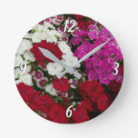 White, Pink and Red Dianthus Floral Round Clock