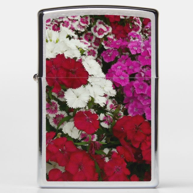 White, Pink and Red Dianthus Floral Zippo Lighter (Front)