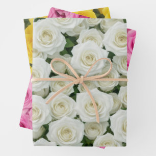 White, Pink and Yellow Roses Wrapping Paper Sheets
