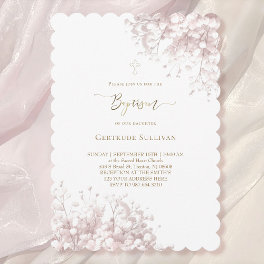 white pink baby's breath flowers Baptism Invitation