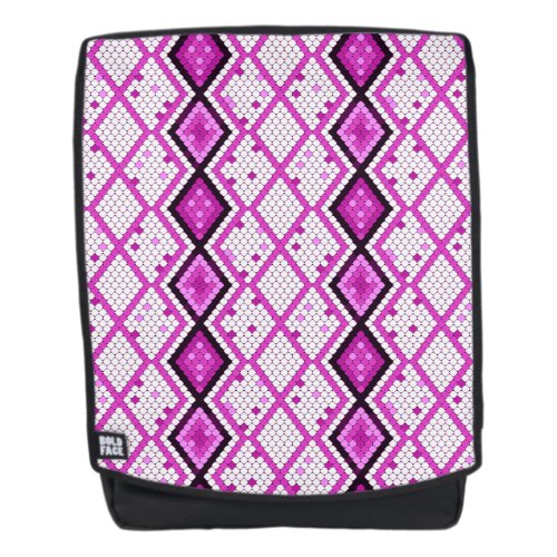 White Pink  Black Sequins Geometric Pattern Backpack