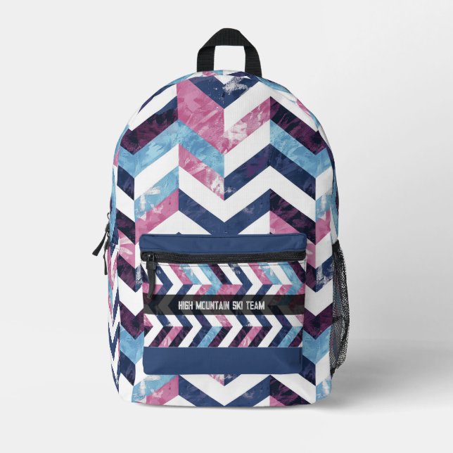 White Pink Blue Marble Pattern Printed Backpack (Front)