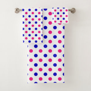 White Pink Blue Polka Dot Pattern Bath Towel Set