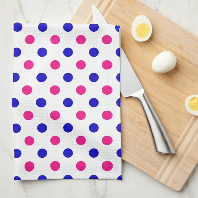 White Pink Blue Polka Dot Pattern Kitchen Towel (Quarter Fold)
