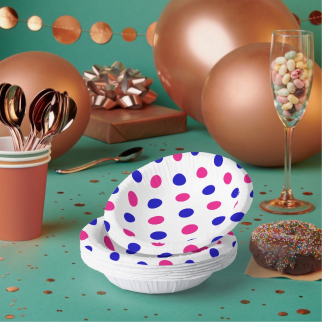 White Pink Blue Polka Dot Pattern Paper Bowls (Multi)