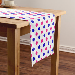 White Pink Blue Polka Dot Pattern Short Table Runner