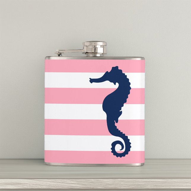 White Pink & Blue Wide Stripes Pattern Seahorse Flask (Creator Uploaded)