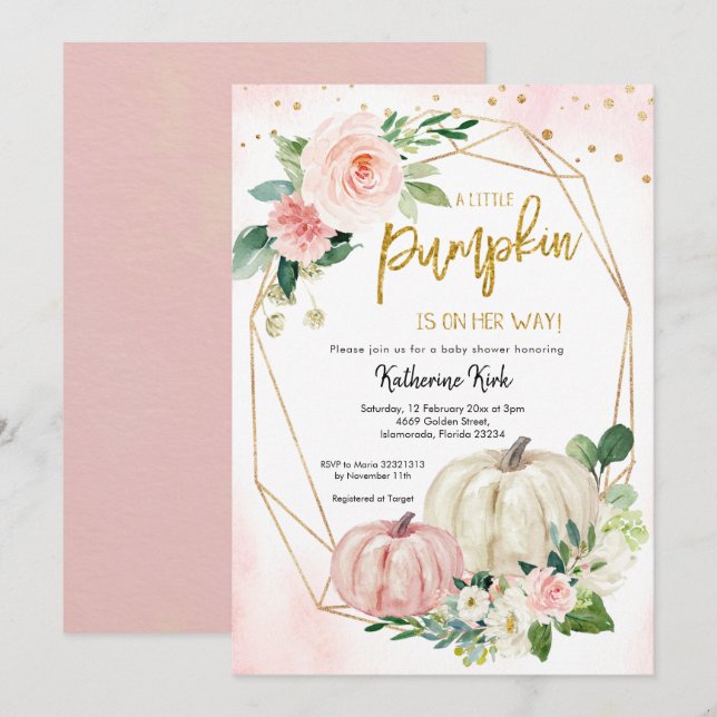 White Pink Blush Pumpkin is on the way Invitation (Front/Back)