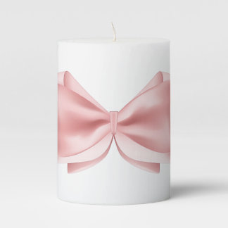 White & Pink Bow Printed Pillar Candle