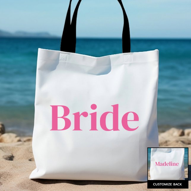 White/Pink Bride Personalized Name Bachelorette  Tote Bag (Creator Uploaded)