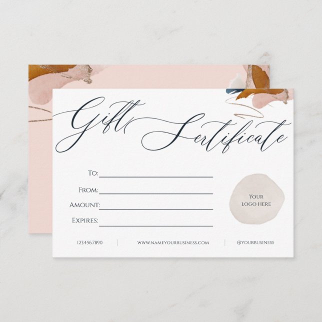 White & Pink Business Gift Certificate Card (Front/Back)