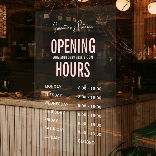 White  Pink Business Opening Hours Modern Window Cling