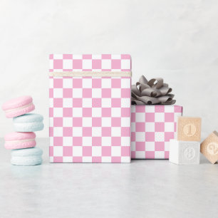 White & Pink Checkerboard Wrapping Paper Roll