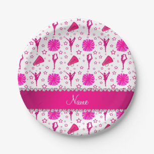White pink cheerleading pompoms bullhorns stars paper plates