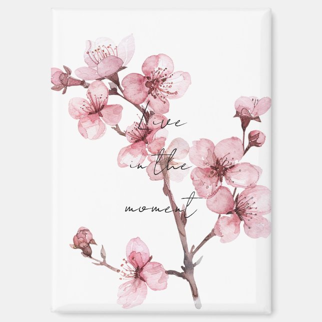 White Pink Cherry Blossom Floral  Magnet (Front)