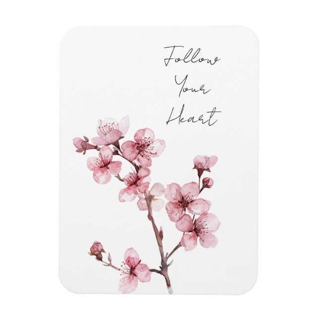 White Pink Cherry Blossom Floral  Magnet (Vertical)