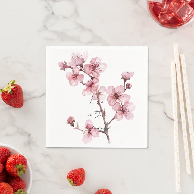 White Pink Cherry Blossom Floral  Napkins (Insitu)