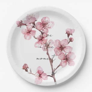 White Pink Cherry Blossom Floral  Paper Plates